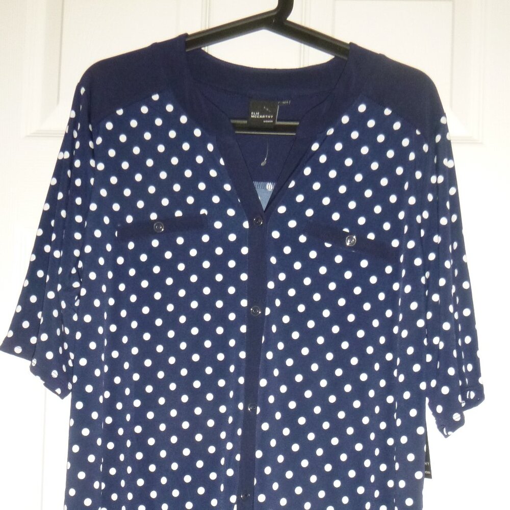 Elie McCarthy- Women’s Polka Dot Navy Blue Blouse